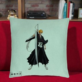 Perna Personalizata Bleach Ichigo Kurosaki Zangetsu, 40x40 cm, Verde Menta, Husa Detasabila, Perna Inclusa, BEKZ®