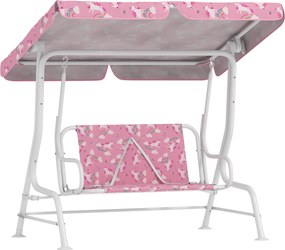 AIYAPLAY Leagăn pentru Copii de Exterior cu 2 Locuri, Acoperiș Reglabil și Centuri de Siguranță, Leagăn Grădină și Interior din Oțel și Material Oxford, Max 60 kg, 112x75x120 cm, Roz | Aosom Romania