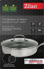 Tigaie inalta Zilan ZLN9679 cu capac tri-ply, inox, antiaderent, protectie la zgarieturi, usor de spalat, 26 cm ,3.2L