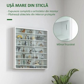 HOMCOM Vitrină pentru obiecte cu 6 rafturi reglabile, din PAL, cu uși din sticlă, 80 x 9,5 x 83 cm, alb | Aosom Romania
