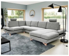 Colțar tapițat extensibil AVESTA, tip U, gri, cu spațiu de depozitare