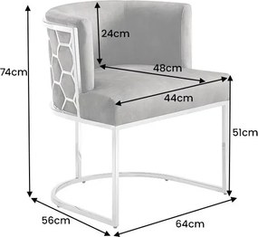 Scaun ELEGANCE catifea gri, otel inoxidabil argintiu