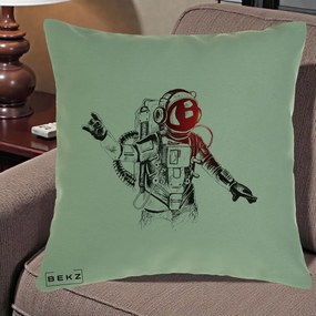 Perna Decorativa Astronaut Rock Sketching, 40x40 cm, Verde, Husa Detasabila, Perna Inclusa, BEKZ®