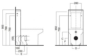 Rezervor vas WC Hatria, MONOLITH, alimentare laterala, pentru vase WC rectificate