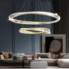 Lustra led suspendata cristal, telecomanda, Moya 60 Gold, 128w