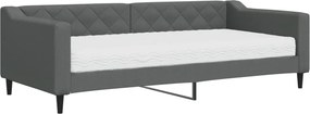 vidaXL Pat de zi cu saltea, gri închis, 90x200 cm, textil