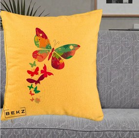 Perna Decorativa Fluturi Splash, 40x40 cm, Galben, Husa Detasabila, Perna Inclusa, BEKZ®