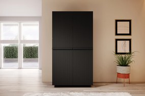 Dulap Nicole 100 cm cu față canelată și mânere metalice - negru mat / mânere negre
