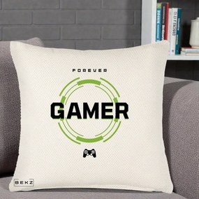 Perna Personalizata Forever Gamer, 40x40 cm, Crem Reliefat, Husa Detasabila, Perna Inclusa, BEKZ®