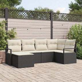 Set de canapea de grădină vidaXL cu perne, 6 piese, Negru, Ratan polimeric