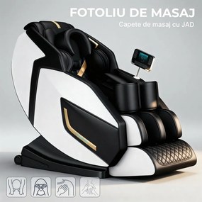 Fotoliu de masaj cu capete de jad, Zero Gravity, incalzire si Bluetooth, Bej/Negru