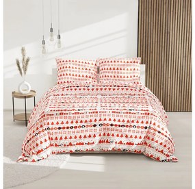 Lenjerie de pat flanel CHRISTMAS TOP rosu + cearsaf microplus SOFT 90x200 cm alb