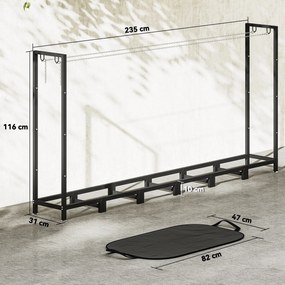 Outsunny Suport de Lemne din Metal 0.8m³ cu Preș Impermeabil și Lanțuri 235x31x116cm | Aosom Romania