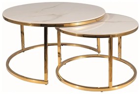 Set mese de cafea Portafino A marmura alba/gold ø80/ø60 cm