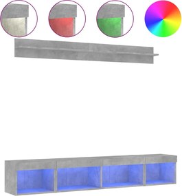 vidaXL Unități TV de perete cu LED-uri 5 piese gri beton lemn compozit