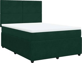 vidaXL Pat box spring cu saltea, verde închis, 140x190 cm, catifea