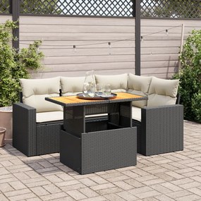 3327031 vidaXL Set mobilier de grădină cu perne, 5 piese, negru, poliratan