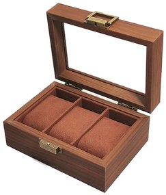 Cutie din Lemn pentru 3 Ceasuri LUXURY, Maro, Cu Capac Transparent