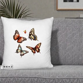 Perna Decorativa Colectie Fluturi Multicolori, 40x40 cm, Alb Pufos, Husa Detasabila, Perna Inclusa, BEKZ®