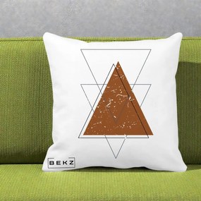 Perna Decorativa Geometric Triunghiuri Sacred, 40x40 cm, Alba Mata, Husa Detasabila, Perna Inclusa, BEKZ®