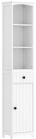 HOMCOM Şifonier de baie cu 3 rafturi, 1 sertar, solid, MDF, Alb | Aosom Romania