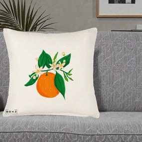 Perna Decorativa Portocala in Floare, 40x40 cm, Crem Reliefat, Husa Detasabila, Perna Inclusa, BEKZ®