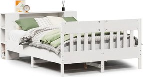vidaXL Pat cu bibliotecă fără saltea, alb, 120x190 cm, lemn masiv pin