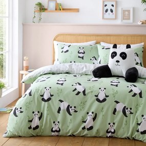 Lenjerie de pat pentru copii verde pentru pat de o persoană 135x200 cm Panda Paws – Catherine Lansfield