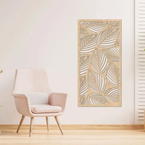 SENTOP | Decorațiune murală din lemn cu frunze – pictură tropicală pe panou | LUFUS