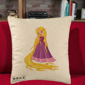 Perna Personalizata Rapunzel Par Lung Floral, 40x40 cm, Bej, Husa Detasabila, Perna Inclusa, BEKZ®