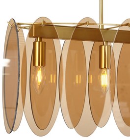 Lampă suspendată Art Deco aurie cu sticlă ovală ambră cu 5 lumini - Mochan