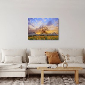 Tablou pe sticlă - Peisaj cu floarea soarelui (70x50 cm)