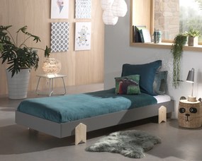 Set 4 paturi stivuibile pentru copii MODULO, gri, din MDF și pin masiv, cu somiere cu lamele incluse – Vipack