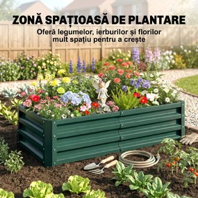 Outsunny Pat de Gradina Galvanizat Inaltat pentru Cultivare Legume Flori Plante Aromatice Cutie de Plantare Metalica Verde 120x90x30cm | Aosom Romania