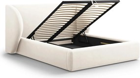 Pat tapitat cu tablie si lada depozitare, Miley, Micadoni Home, BL, 200x200 cm, catifea, bej deschis