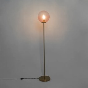Lampă de podea Art Deco din alamă cu sticlă roz - Pallon