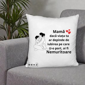 Cadou pentru Mama - Perna Personalizata Mama Nemuritoare Kawaii, 40x40 cm, Alb Pufos, Husa Detasabila, Perna Inclusa, BEKZ®