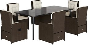 vidaXL Set mobilier de grădină cu perne, 7 piese, maro, poliratan