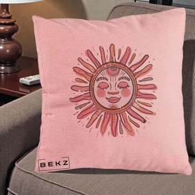 Perna Decorativa Soare Roz Tribal, 40x40 cm, Roz, Husa Detasabila, Perna Inclusa, BEKZ®