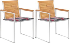 vidaXL Scaune grădină cu perne, 2 buc., lemn masiv de tec și oțel