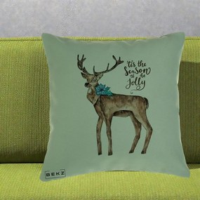 Perna Decorativa Ren Tis the Season to be Jolly, 40x40 cm, Verde, Husa Detasabila, Perna Inclusa, BEKZ®