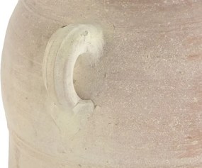 Vas decorativ amforă din teracotă artizanală, finisaj craft roz-crem, cu 2 anse, 60×60×80 cm, „Jerba"