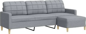vidaXL Canapea cu 3 locuri și taburet, gri deschis, 210 cm, textil