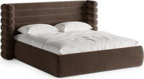 Pat matrimonial maro tapițat cu spațiu de depozitare cu somieră 160x200 cm Mount – Micadoni