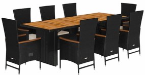 3277524 vidaXL Set mobilier de grădină cu perne, 9 piese, negru, poliratan