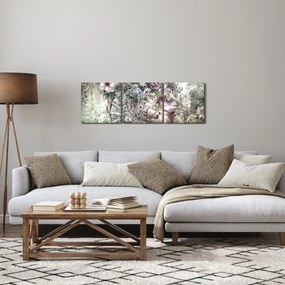 Tablou - Flori pe roata de lemn (cu ceas) (90x30 cm)