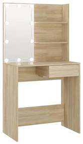 808804 vidaXL Masă de toaletă cu LED, stejar sonoma, 74,5x40x141 cm