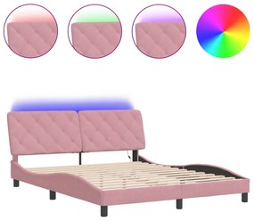 3213866 vidaXL Cadru de pat cu lumini LED, roz, 160x200 cm, catifea