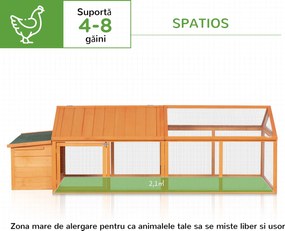 PawHut Coteț pentru Găini de Exterior cu Acoperiș Rabatabil și Ușă Largă Pentru 4-8 Găini, 240x112,5x76 cm, Portocaliu | Aosom Romania