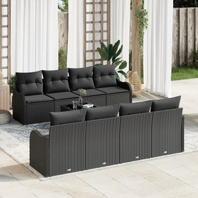 Set de canapele de grădină vidaXL cu 9 piese și perne Negru Ratan Poli